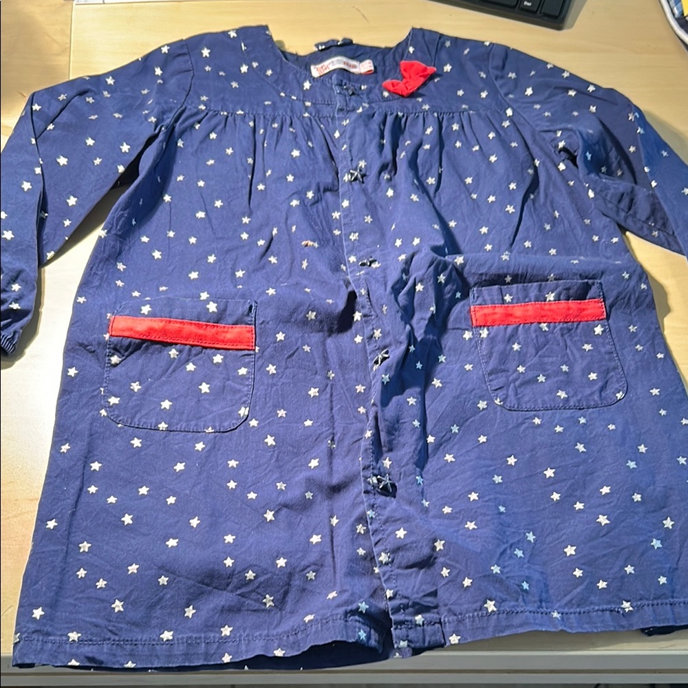 Blue and Red Smocked Raglan Sleeve Casual Dress